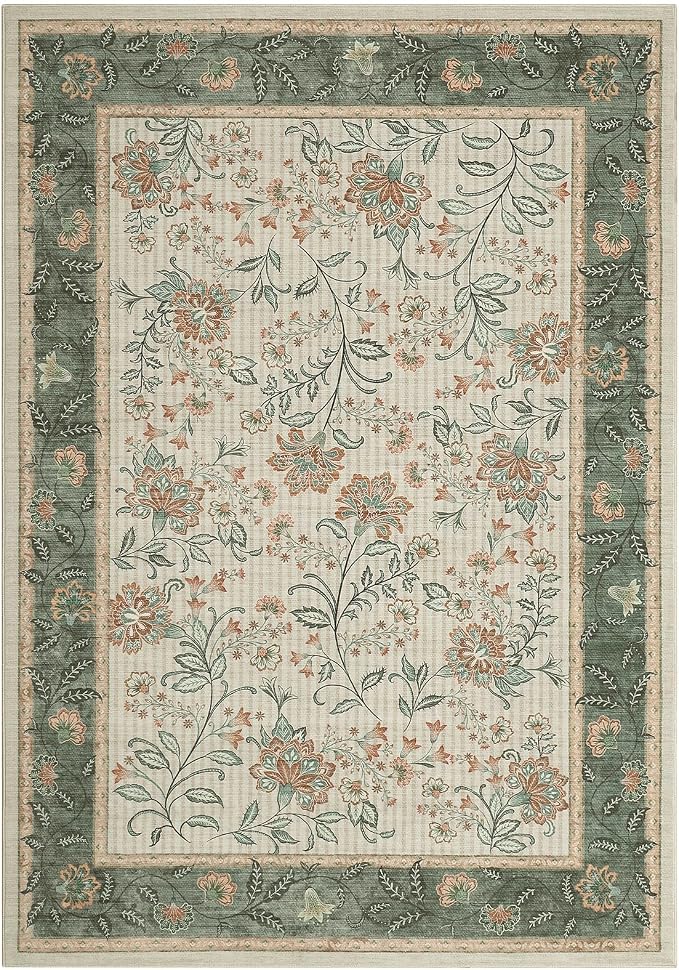 GarveeHome Large Area Rugs 10x13 for Living Room, Sage Green Washable Rug Soft Non Slip Floor Mat Carpet Indoor Botanical Floral Rug for Bedroom Dining Room Playroom Nursery Home Decor