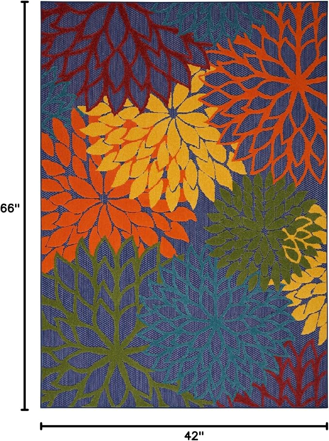Nourison Home Aloha Navy Multicolor 3'6" x 5'6" Area Rug - Easy Clean, Non Shedding, Bed Room, Living Room, Dining Room, Kitchen (4' x 6')