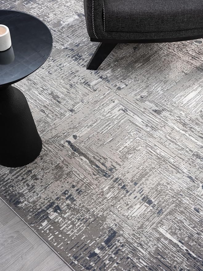 Amy Modern Abstract Area Rug for Living Room, 6x9 Contemporary Textured Geometric Blue Rug, High-Low Pile Stain Resistant Carpet for Bedroom, Dining Room or Kitchen (6' x 9', Blue)