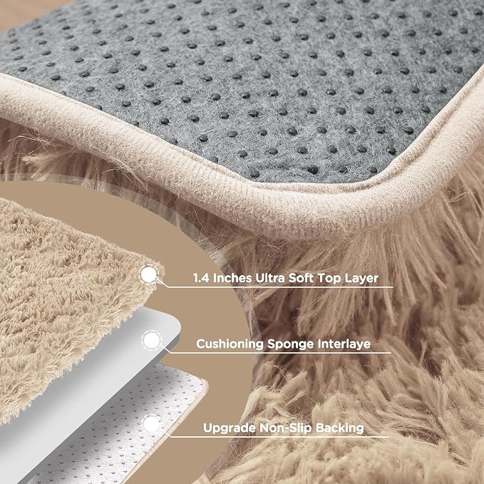 9x12 Beige Fluffy Shag Area Rugs for Living Room Bedroom Nursery | Ultra Soft Comfy, Large Fuzzy Shaggy Plush Carpet for Kids Boys Girls Teen Dorm, Modern Indoor Home Decor, Upgrade Non-Slip