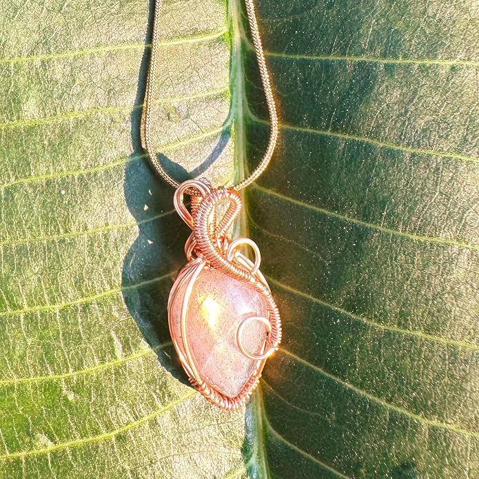 Handmade Wrapped Labradorite Crystal Pendant Necklace - Dainty Charm Copper Wired Necklace, Healing Crystals and Gemstones, Vintage Jewelry for Women, Men's Necklace, Boho Black Stone Protection Birthstone Jewelry