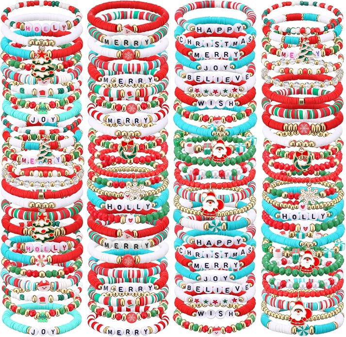 Equsion 100 Pcs Preppy Friendship Bracelets for Women Heishi Surfer Clay Stackable Bead Easter Boho Y2k Bracelets Gifts