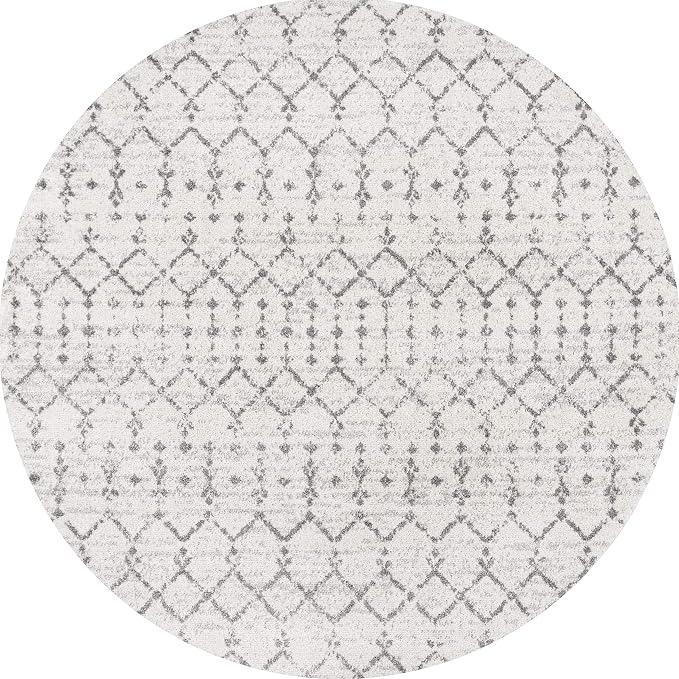 JONATHAN Y Boho Vintage Diamond Cream/Gray Round Area Rug 6 ft, Moroccan Hype for Living Room, Bedroom, Kitchen, Office, Easy-Cleaning, High Traffic, Pet-Friendly, Non-Shedding (MOH101B-6R)