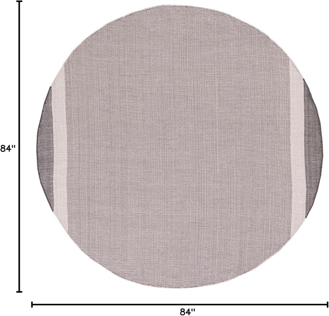 SAFAVIEH Montauk Collection Area Rug - 7' Round, Ivory & Grey, Handmade Flat Weave Boho Farmhouse Cotton Stripe Fringe, Ideal for High Traffic Areas in Living Room, Bedroom (MTK301A)