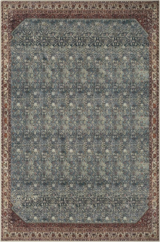 Keen Home Design 8x10 Rug - Machine Washable Area Rug with Non-Slip Backing, Ideal for Living Room, Dining Room, Bedroom - Vintage, Easy Clean, Durable, Low Pile Rug - (8' x 10')