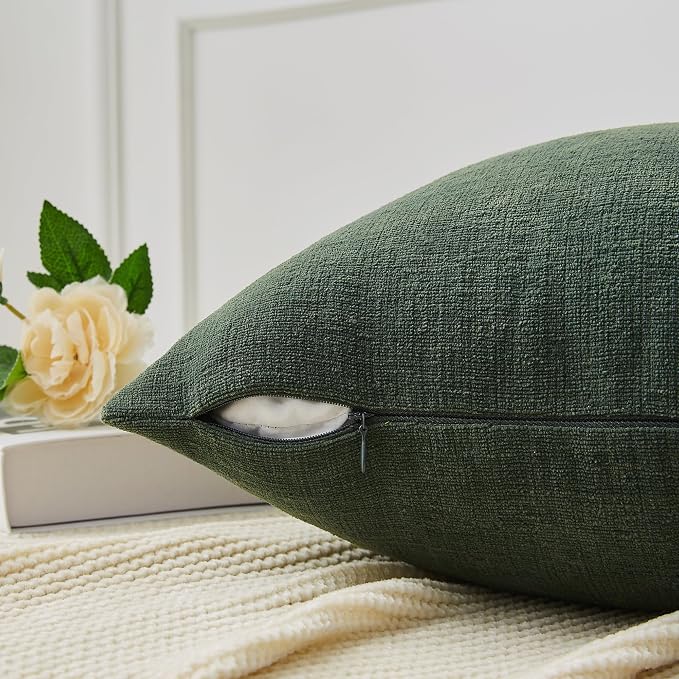 GAWAMAY Decorative Rectangle Throw Pillow Covers Lumbar Support Pillow 12"x20" Inch Set of 2, Soft Chenille Pillowcase for Living Room Bedroom Sofa Couch Cushion Cover Dark Green 30x50cm (No Insert)