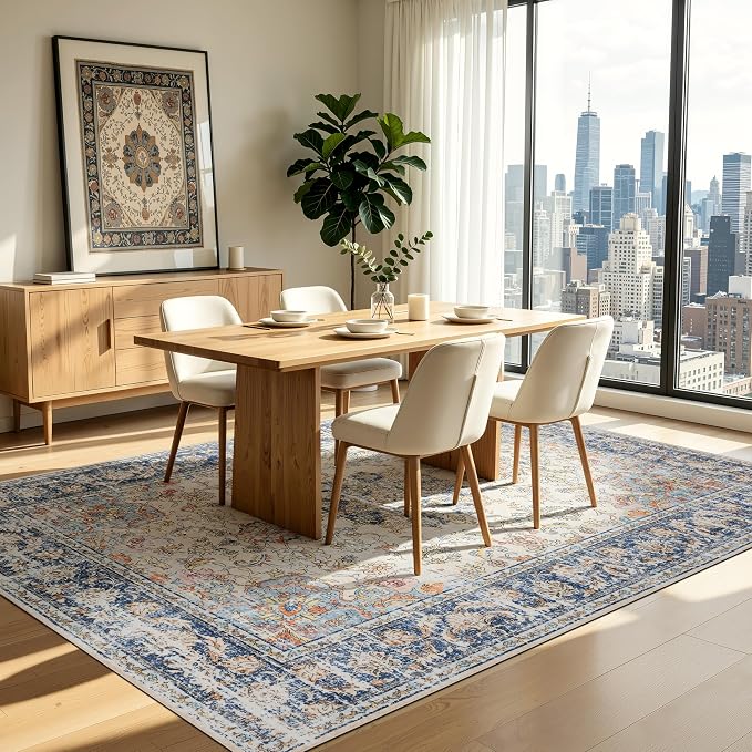 Ruaruarug Area Rug 5'×7', Non Slip Machine Washable Ultra Soft Stain & Fade Resistant, Pet & Kids Friendly, for Living Room/Bedroom/Kitchen/Classroom, Navy Brown