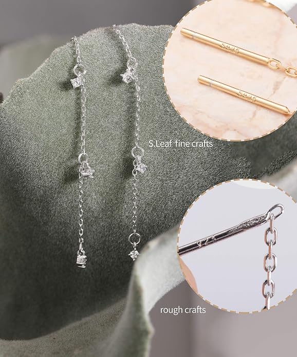 S.Leaf S925 Sterling Silver Threader Chain Earrings 18K Gold Plated Cubic Zirconia Dainty Dangle Double Piercing Long Drop Dangly Pull Through Tassel Chain Earrings Gifts for Women
