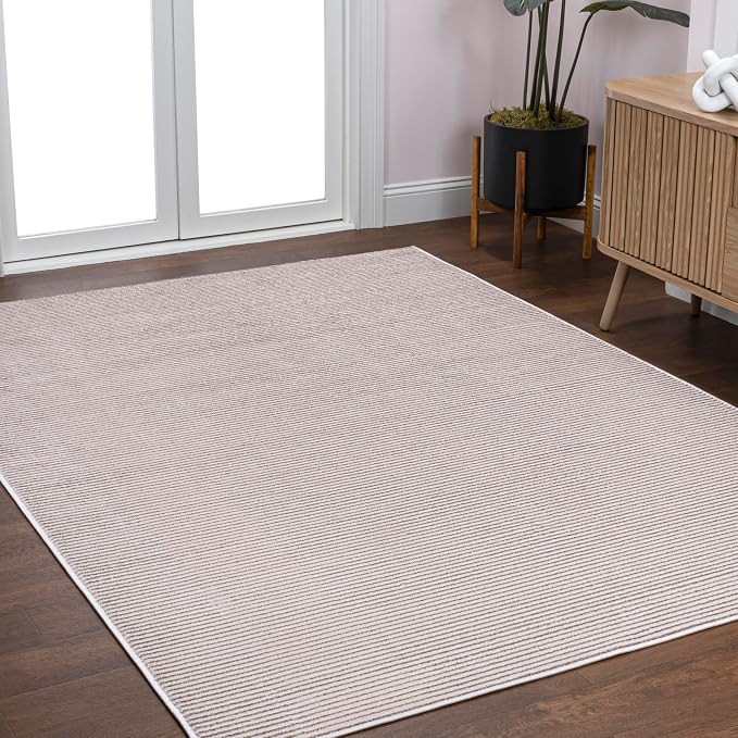 JONATHAN Y Cole Pinstripe High-Low Cream/Silver Indoor Area Rug, 3x5, Modern, Minimalist, Easy-Cleaning for Living Room, Bedroom, Kitchen, Pet Friendly, Non-Shedding (CAR101A-3)