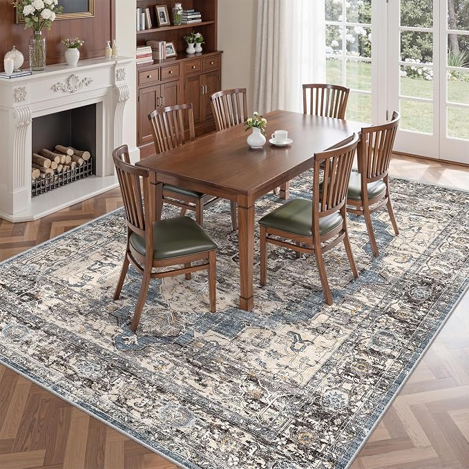 befbee 6x9 Area Rugs for Living Room,Super Soft Ultra-Thin Stain Resistant Machine Washable Rugs for Bedroom,Non-Slip Backing Large Area Rug(Blue/Black,6'x9')