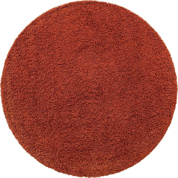 Unique Loom Solid Shag Collection Area Rug (7' 1" Round, Terracotta)