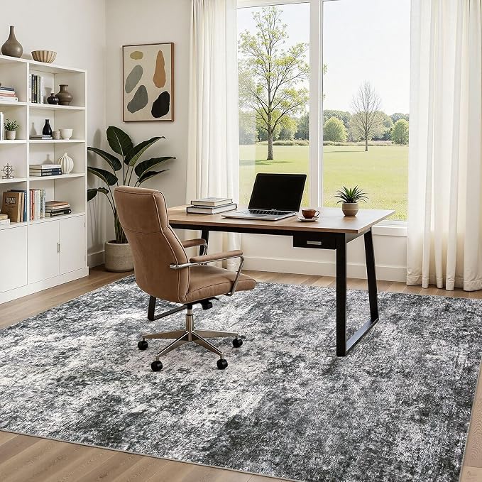 DMOYEST Area Rug Living Room Rugs - 5x7 Large Soft Indoor Neutral Modern Abstract Low Pile Washable Rug Carpet for Bedroom Dining Room Farmhouse Home Office - Grey