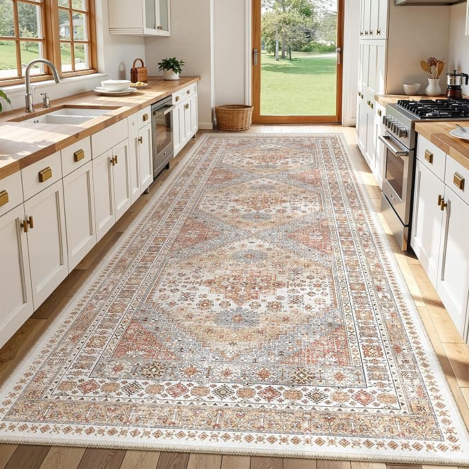 zesthome 4x12 Runner Rug for Hallway, Low-Pile Wide Runner for Entryway, Long Washable Non-Slip Kitchen Rug, Soft Modern Home Decor Mat for Living, Laundry Room(Orange,4'x12')