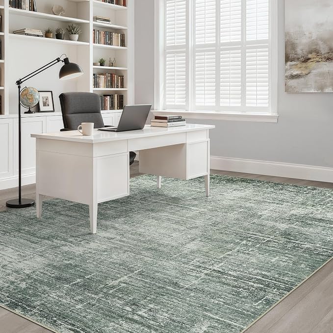 10x14 Area Rugs Living Room: Washable Large Neutral Rug Abstract Soft Modern Stain Resistant Indoor Floor Non-Slip Carpet for Bedroom Nursery Kids Office Playroom Dining Room Under Table- Dark Green