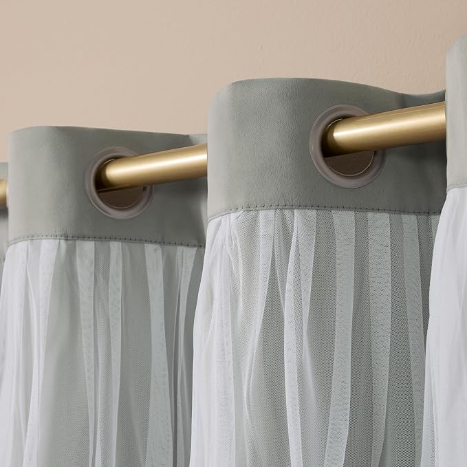 TOWN & COUNTRY LUXE Talia Double Layer Indoor Curtains, Sheer and Room Darkening Blackout, Grommet Top, Energy Efficient, 2-Pack Set, 52"x108", Soft Grey