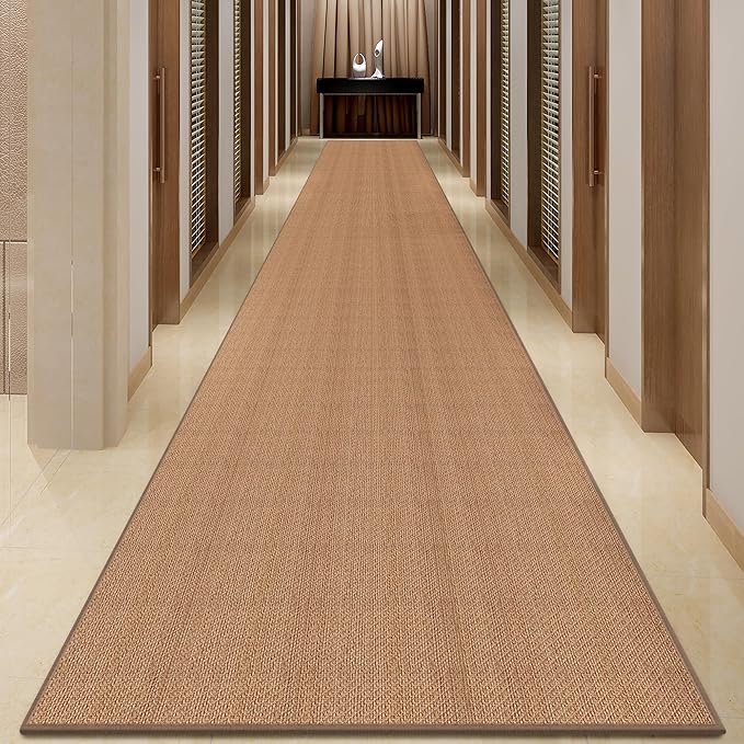 19ft Hallway Runner Rug Mat Non Slip, Rubber Backed Absorbent Floor Rug Carpets, Runner for Entryway Porch Backyard Dining Room, Camel