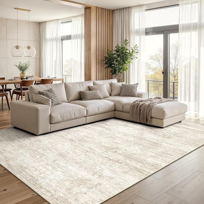 Art&Tuft Washable Rugs 6x9, Anti-Slip Backing Abstract Area Rugs, Stain Resistant 6x9 Rugs for Living Room, Foldable Machine Washable Area Rug(6'x9', 01-Beige)