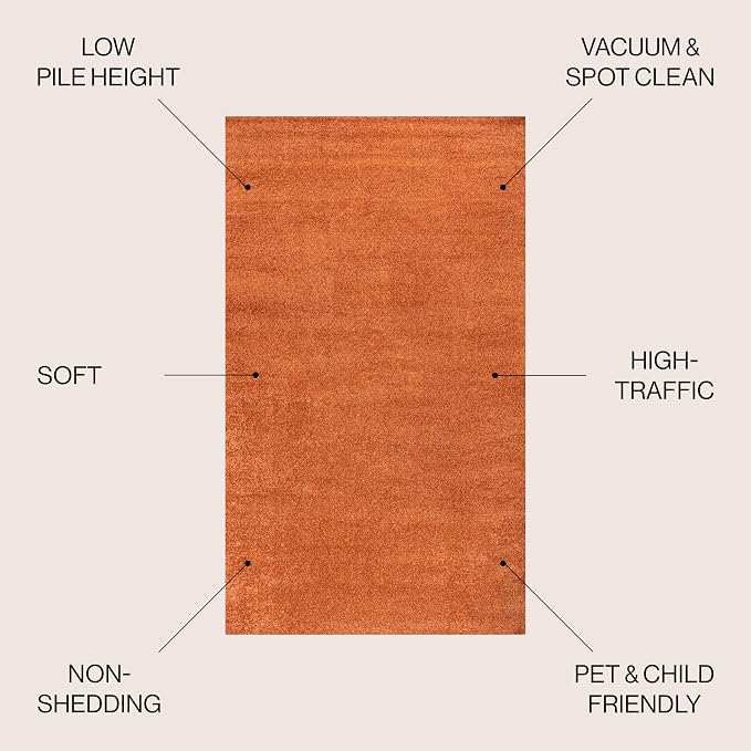 JONATHAN Y Haze Solid Low-Pile Orange 8' Round Indoor Area Rug, Coastal,Bohemian,Minimalist,Classic, Easy-Cleaning for Living Room,Bedroom,Kitchen,Pet Friendly,Non-Shedding (SEU100M-8R)
