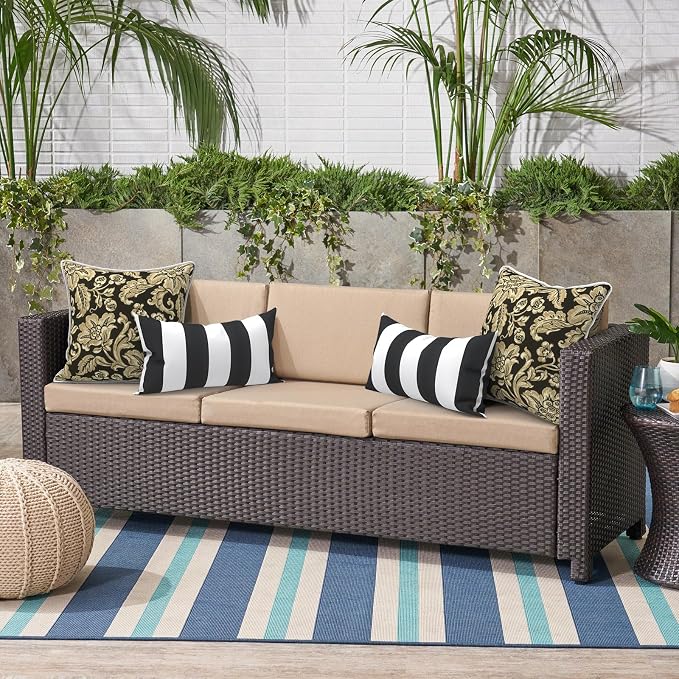 Outdoor Throw Pillow Covers Pack of 2, Decorative Water Repellent Square Pillow Cases with Piping 18x18 Inch, Jacobean Black