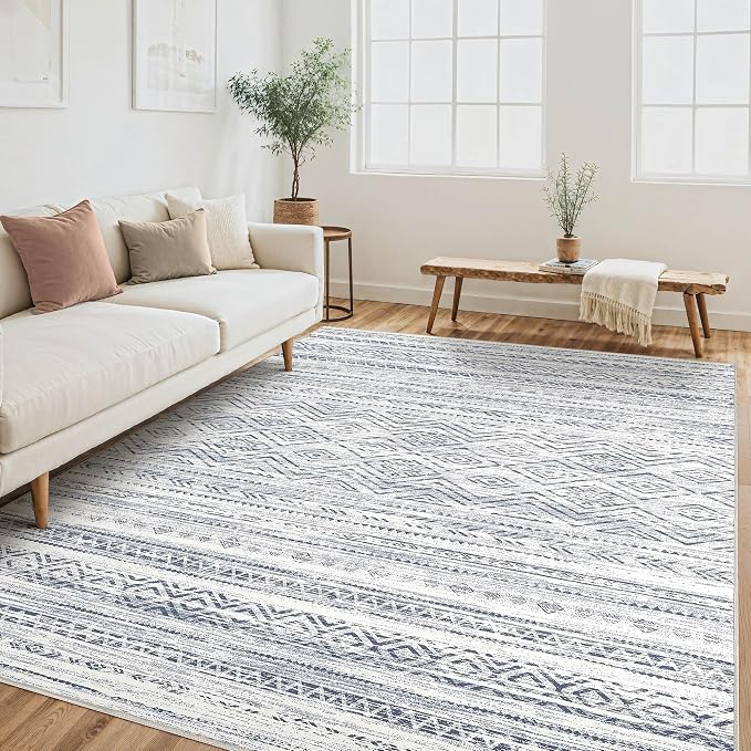 Tortania Area Rug Living Room Rugs- 5x7 Washable Large Soft Neutral Boho Moroccan Bohemian Farmhouse Rug Indoor Floor Carpet for Bedroom Under Dining Table Home Office Decor - Dark Blue
