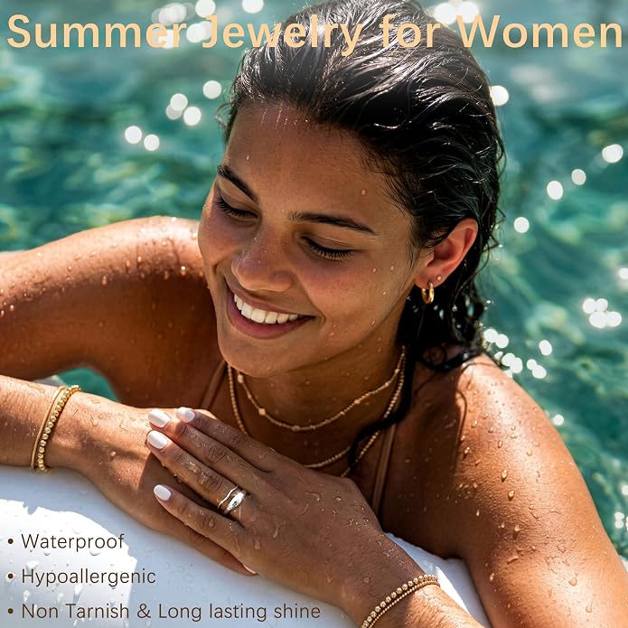 Gold Rings for Women Men Non Tarnish, Waterproof Chunky 14K Gold Plated Dainty Stackable Rings Trendy Statement Pinky Thumb Rings Engagement Eternity Wedding Band Ring Stacking Gold Jewelry Size 3 4 5 6 7 8 9 10 11