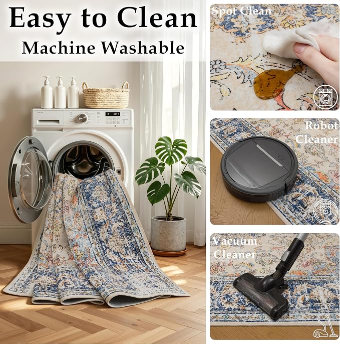 Ruaruarug Area Rug 8'×10', Non Slip Machine Washable Ultra Soft Stain & Fade Resistant, Pet & Kids Friendly, for Living Room/Bedroom/Kitchen/Classroom, Navy Brown