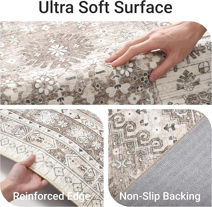 2'6" x 14'Non Slip Runner Rugs - Runners for hallways, Kitchen,Entryway,Stain Resistant Washable Rugs for Bedroom, Indoor Vintage Area Rugs (Brown/Beige,2'6" x 14')