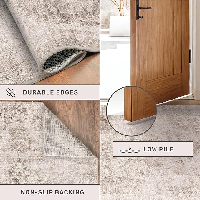 Hazo Haus Non Slip 10ft Long Hallway Runner Rug - Beige Brown 2 x 10 Runner Rug, Washable & Waterproof 2x10 Kitchen Floor Mat - Modern Abstract Design Décor
