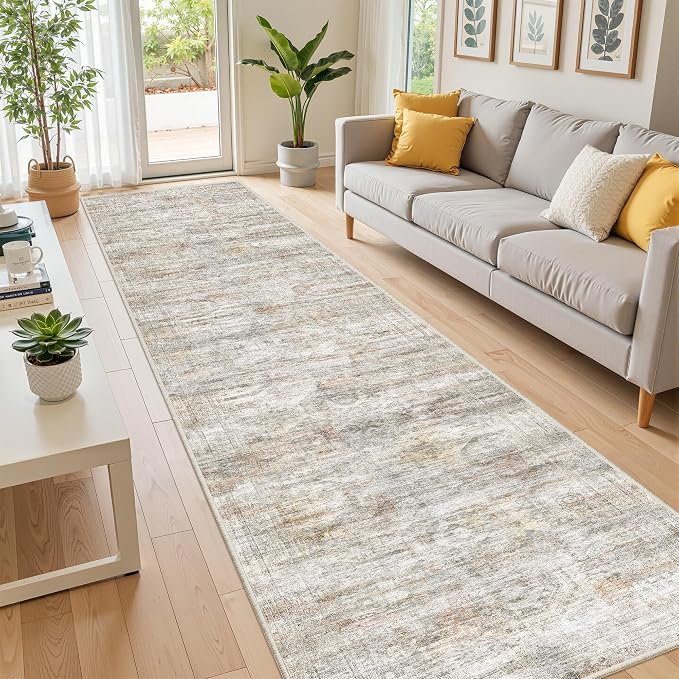 2x12 Runner Rug Non Slip,Washable Hallway Runner Rug,Green | Long Neutral Rugs for Kitchen,Entryway,Bedroom,Bathroom,Laundry Room,Thin,Soft Runner Rug,Stain Resistant Indoor Carpet
