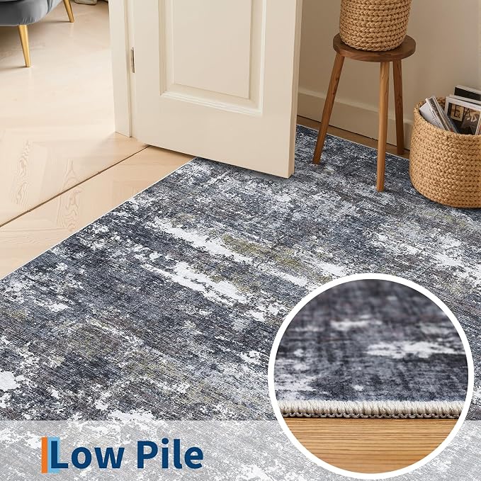 ROYHOME 8x10 Abstract Area Rugs Machine Washable Rug for Living Room Modern Carpet for Bedroom Farmhouse Indoor Large Floor Carpet with Non Slip Backing Stain Resistant Grey Brown