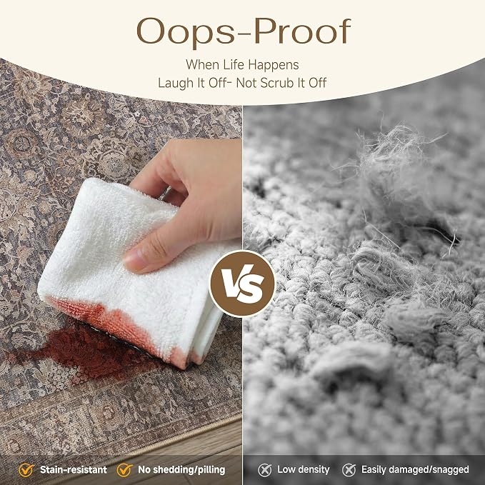 HUGEAR Hallway Runner Rugs 2x8 Blue Brown Washable Rug Neutral Vintage Rug Carpet Distressed Soft Durable Non Slip No Shedding for Indoor Bedroom Kitchen Dining Nursery Laundry