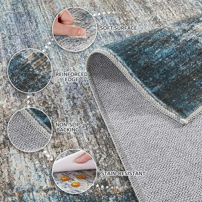 DMOYEST 5x7 Area Rug - Washable & Non Slip Indoor Rug for Living Room, Kid & Pet Friendly Abstract Low Pile Soft Carpet for Bedroom and Dining Room - Dark Grey