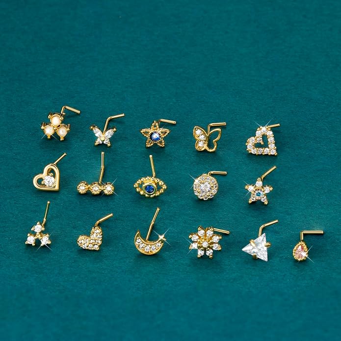 YADOCA 3 Pairs Hypoallergenic Sterling Silver Earrings 16Pcs Surgical Steel Gold Nose Rings Studs For Women