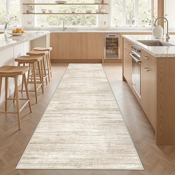 3x10 Runner Rug Non Slip,Washable Hallway Runner Rug,Brown | Long Neutral Rugs for Kitchen,Entryway,Bedroom,Bathroom,Laundry Room,Thin,Soft Runner Rug,Stain Resistant Indoor Carpet