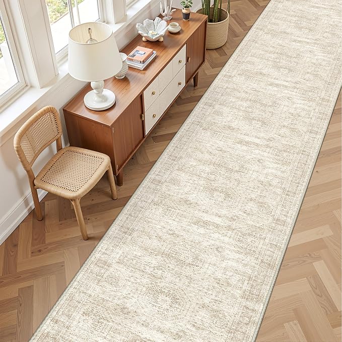 3x16 Runner Rug Non Slip,Washable Hallway Runner Rug,Beige | 16ft Runner Rug for Hallway,Entryway,Bedroom,Living Room,Thin,Soft, Extra Long Rug,Stain Resistant Indoor Carpet