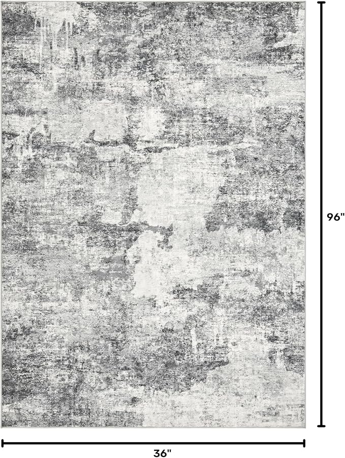 DMOYEST 3x8 Washable Runner Rug, Non Slip Low Pile Carpet Runner for Hallway and Entryway, Kid & Pet Friendly Abstract Modern Area Rug for Kitchen and Dining Room - Grey