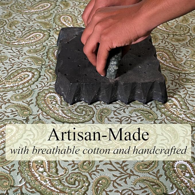 Ridhi Nostalgic Naturals Block Print Ruffle Throw Pillow Cover 18" x 18" (Pack of 2) Decorative Cushion Covers with Ruffle for Couch, Sofa, Bed, Living Room, Home Decor Gift for Spring, Mother's Day