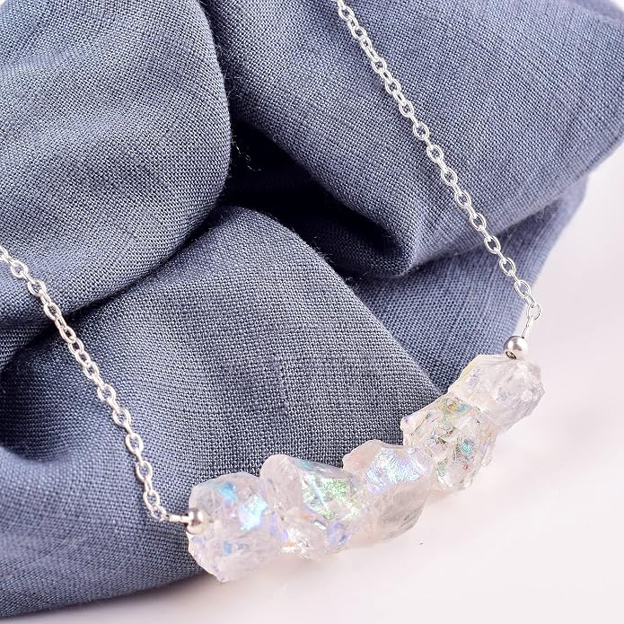 Natural Angel Aura Quartz Crystals Pendant Necklace, Cabochon Gemstone, Energy Healing Crystals, Birthday, Gift for Her, Gemstone Jewelry 18 inch AAA+ Quality