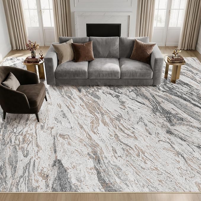 Area Rugs for Living Room: 6X9 Abstract Washable Rug Modern Neutral Large Soft Stain Resistant Non-Slip for Bedroom Dining Room Indoor Home Office Carpet - Taupe