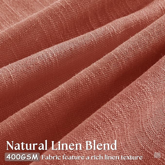 Pinch Pleated Linen Semi Sheer Curtains 45 Inch Length 2 Panels Firebrick | for Kitchen Small Bay Window Basement, Pinch Pleated with Hooks Rings Back Tab, Memory Shape, Thick Linen Semi Sheer, W40xL45