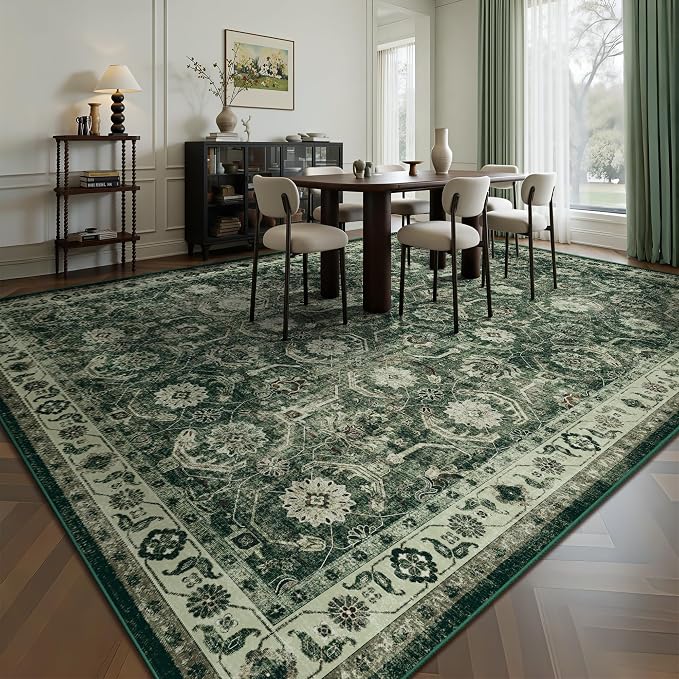 Large Area Rug 10x14, Soft Non Slip Low Pile Washable Rug, Boho Modern Area Rug for Living Room, Bedroom, Dining Room, Sage Green