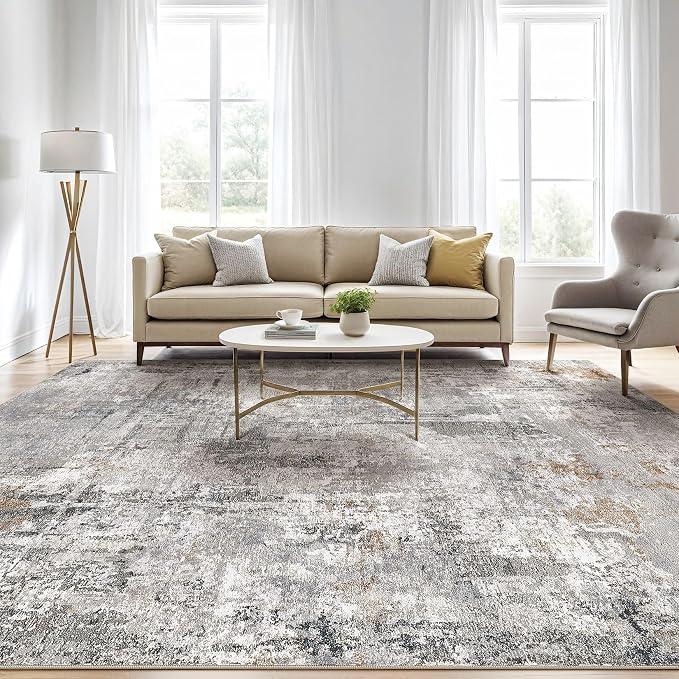 LOONGRUG 5x8 Area Rug Living Room: Washable Large Abstract Soft Stain Resistant Indoor Floor Rugs Non-Slip Accent Carpet for Bedroom Nursery Playroom Office Dining Room Dorm Home House- Gray Rust