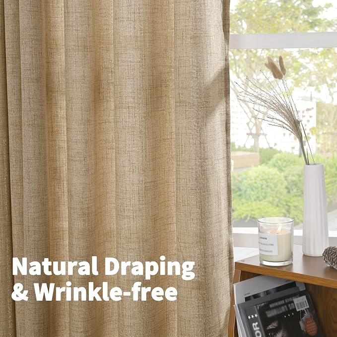 YoungsTex Burlap Linen Curtains 72 Inch Length for Living Room, Toffee Semi Sheer Window Drapes Light Filtering with Bronze Grommet for Bedroom Farmhouse, 2 Panels, 52 X 72 Inch
