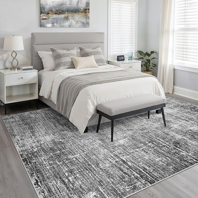 8x10 Area Rug Living Room: Washable Large Neutral Black Rug Abstract Soft Modern Stain Resistant Indoor Floor Non-Slip Carpet for Bedroom Nursery Kids Office Playroom Dining Room Under Table Home