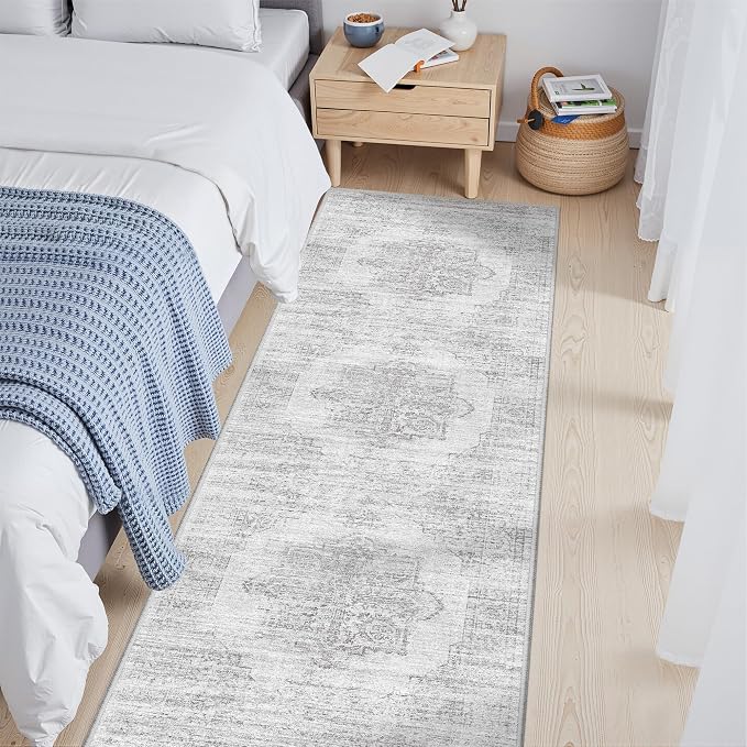 2x6 Runner Rug Non Slip,Washable Hallway Runner Rug,Grey | Neutral Rugs for Kitchen,Entryway,Bedroom,Bathroom,Nursery Room,Thin,Soft Runner Rug,Stain Resistant Indoor Carpet