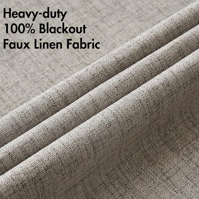 MIULEE Linen Curtains 90 Inches Curtains for Bedroom 100% Blackout Thermal Insulated Greige Curtains Grommet Room Darkening Drapes for Living Room 52x90 Inch (2 Panels)