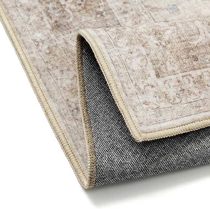 PureCozy 8x10 Area Rug Washable Beige Vintage Traditional Oriental | Non Slip, Soft Low Pile, Indoor Carpet for Living Room, Bedroom, Dining Room, Distressed Retro Decor