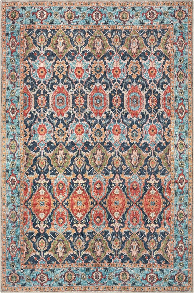 Keen Home Design 8x10 Rug - Machine Washable Area Rug with Non-Slip Backing, Ideal for Living Room, Dining Room, Bedroom - Vintage, Easy Clean, Durable, Low Pile Rug - (8' x 10')