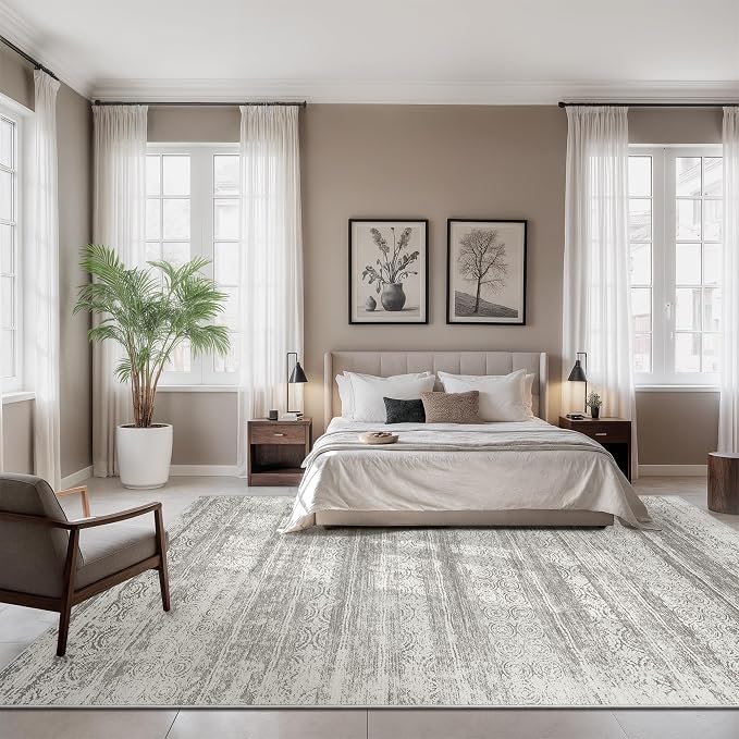 9x12 Area Rug for Living Room - Stain Resistant Machine Washable Non-Shedding Modern Abstract Rug, Soft Thin Indoor No Slip Carpet for Bedroom, Dining Table, Home Office - Charcoal Grey (9'x12')
