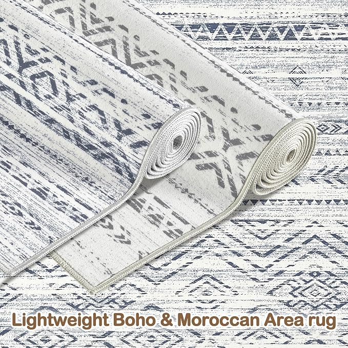 Tortania Area Rug Living Room Rugs- 6x9 Washable Large Soft Neutral Boho Moroccan Bohemian Farmhouse Rug Indoor Floor Carpet for Bedroom Under Dining Table Home Office Decor - Dark Blue